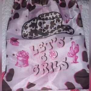 Pink and Brown Western-Themed Drawstring Bag